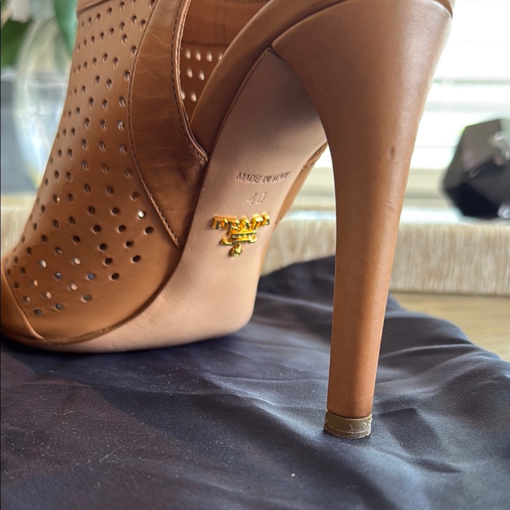 PRADA Tan Peep-Toe Heels - Picture 8 of 10